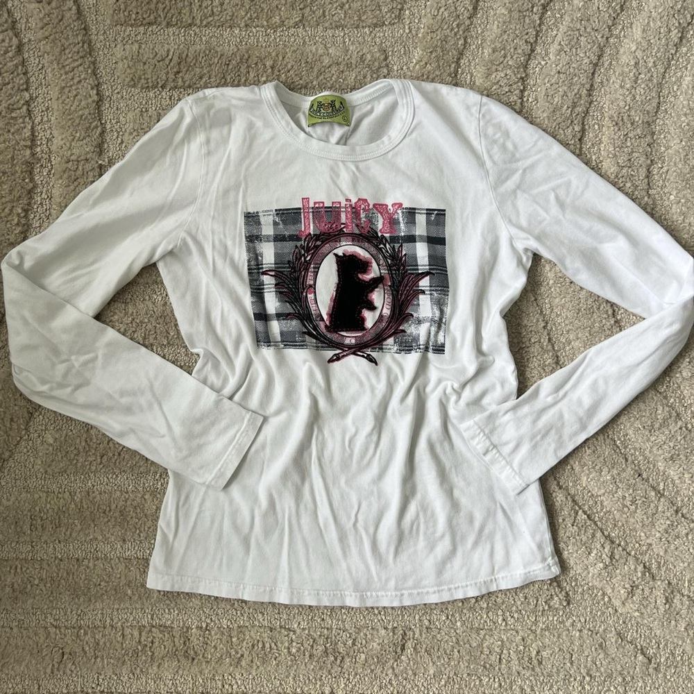 Juicy Couture White and Pink Graphic Long Sleeve Tee